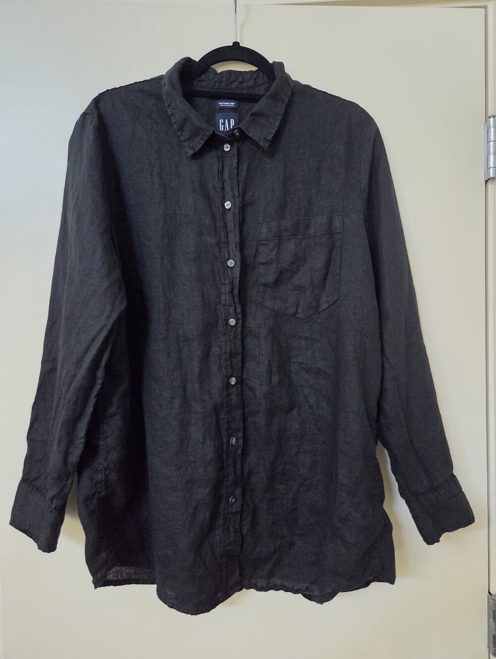 GAP Linen Boyfriend Button Down Shirt Black Size Large